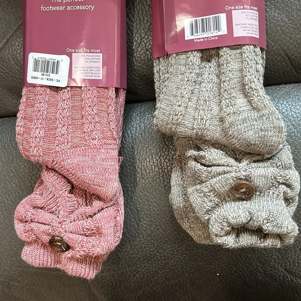 Simply Noelle Scalloped Heathered Boot Socks - Pink and Gray